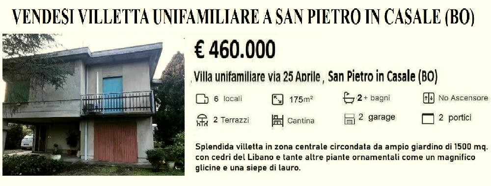  VENDESI VILLA a San Pietro in Casale (BO)  con ampio giardino e 2 garages e grandi cantine